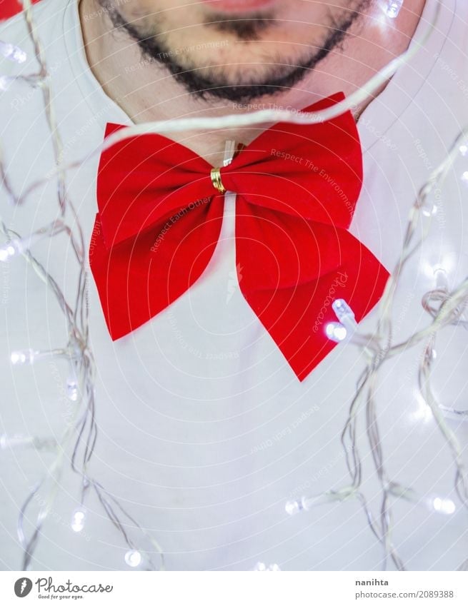 Close up of a man wearing a red bow tie Lifestyle Elegant Style Feasts & Celebrations Christmas & Advent New Year's Eve Human being Masculine Young man