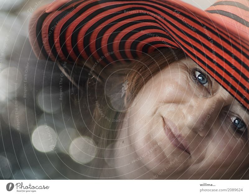 Being in love - dreamy portrait of woman with red hat Face Woman Smiling fortunate Happy Infatuation In love Hat Happiness Contentment Joie de vivre (Vitality)