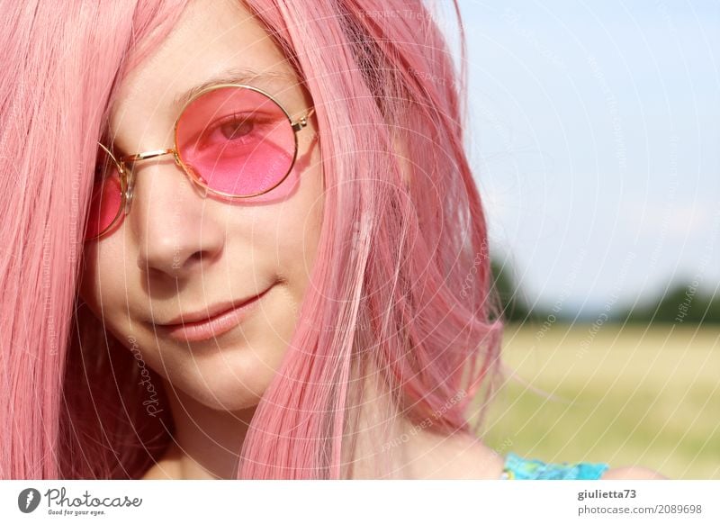 My world is pink | girl with pink hair and pink glasses Feminine Girl Young woman Youth (Young adults) Infancy Life Hair and hairstyles 1 Human being