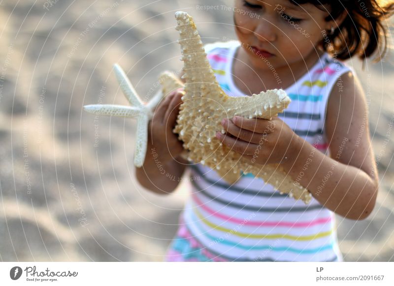 Little girl holding starfish Lifestyle Beautiful Leisure and hobbies Playing Vacation & Travel Sightseeing Summer vacation Sun Sunbathing Beach Ocean
