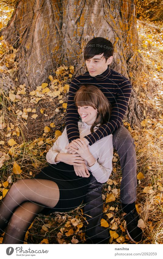 Young couple enjoying an autumn day together Lifestyle Joy Happy Vacation & Travel Human being Masculine Feminine Young woman Youth (Young adults) Young man