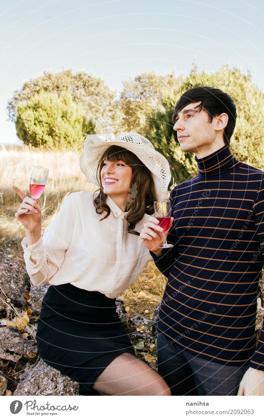 Couple drinking wine in nature Drinking Cold drink Wine Lifestyle Elegant Style Vacation & Travel Tourism Trip Summer Summer vacation Party Event Going out