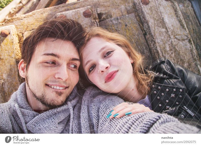 Young couple having fun together Lifestyle Joy Wellness Human being Feminine Young woman Youth (Young adults) Young man Friendship Couple Partner 2