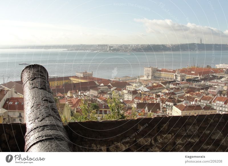 Protecting Lisbon Town Capital city Port City Downtown Old town Places Marketplace Harbour Might Perspective Colour photo Exterior shot Morning Bird's-eye view