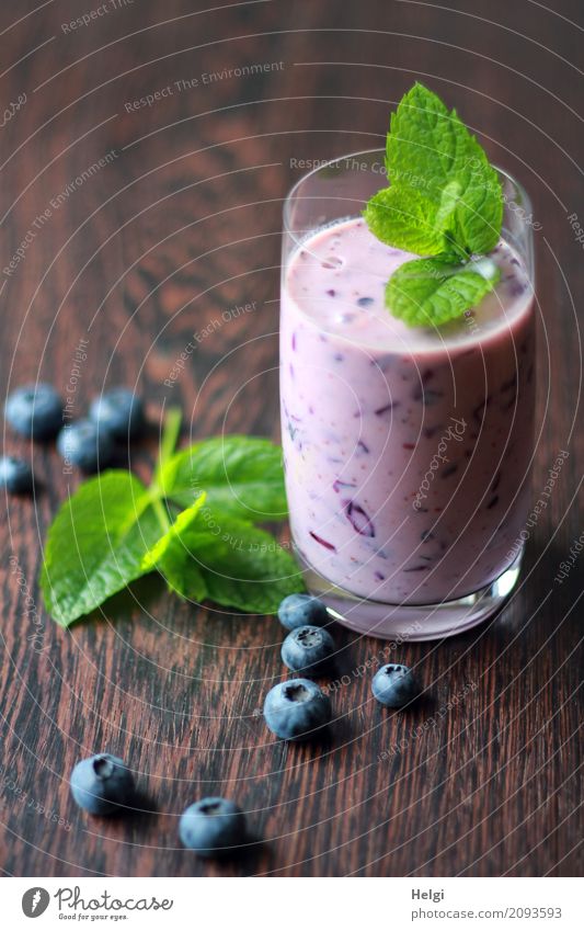 refreshing drink Food Fruit Herbs and spices Blueberry Milkshake Beverage Cold drink Glass Wood Lie Stand Esthetic Fresh Healthy Uniqueness Delicious Natural