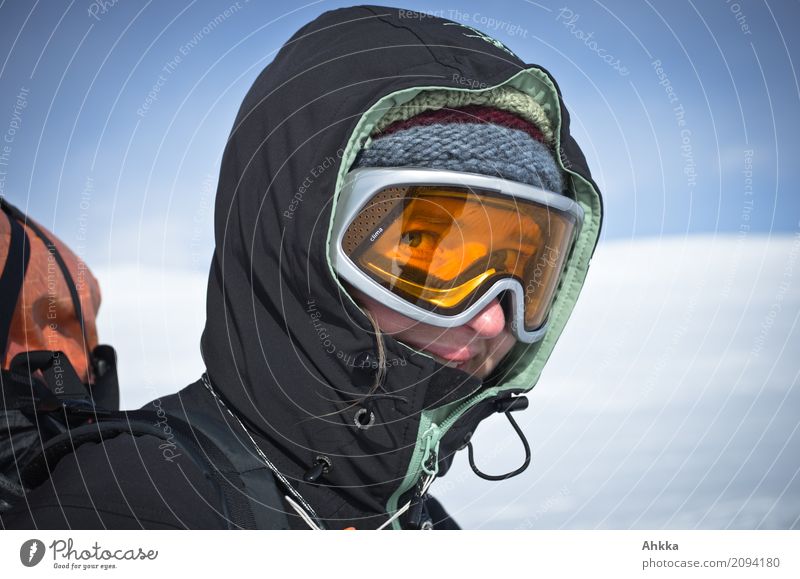Portrait of a young woman with ski goggles Adventure Winter sports Sportsperson Young woman Youth (Young adults) Head Autumn Happiness Anticipation Optimism