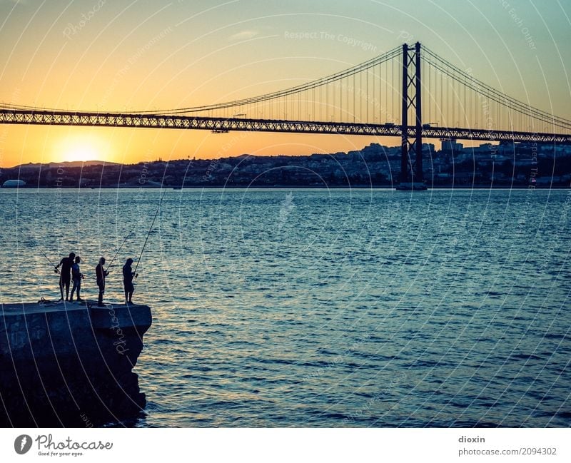 arialva sunset Vacation & Travel Tourism Sightseeing City trip Summer Sun Ocean Waves River bank Tejo Lisbon Portugal Capital city Port City Outskirts Bridge