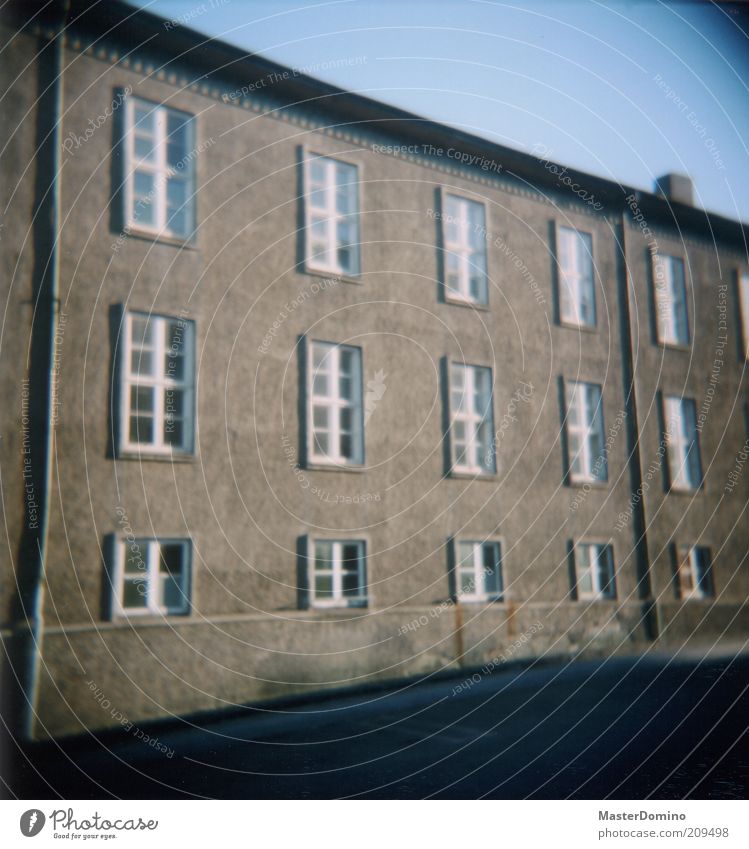 79 Deserted House (Residential Structure) Wall (barrier) Wall (building) Facade Window Roof Eaves Gray Colour photo Exterior shot Lomography Holga