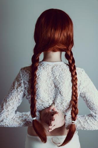 Back view of a young woman with redhead braids Lifestyle Elegant Style Body Hair and hairstyles Human being Feminine Young woman Youth (Young adults) 1