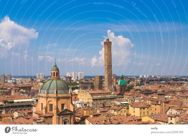 Panorama of Bologna Emilia Romagna Italy Tourism Town Tower Architecture Roof Tourist Attraction Historic panorama two Garisenda asinelli Domed roof Basilica