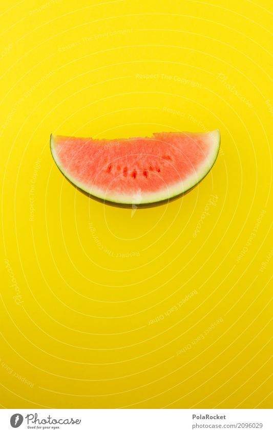 #AS# Melon red on yellow Food Fruit Esthetic Red Yellow Derby Fruit store Flashy Slice Part Quantity of pieces Delicious Healthy Eating Colour photo