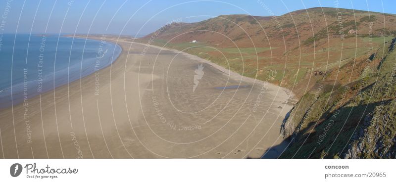 Spring in Wales (Panorama) Great Britain Beach Ocean Cliff Loneliness Rhossili Blue Bay Sun Rock vernally untouched Free