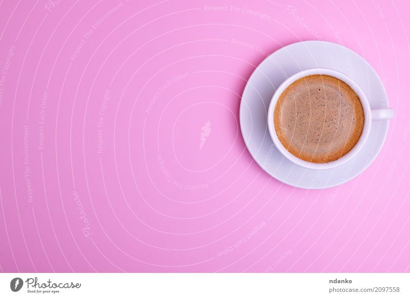 White cup and saucer Breakfast To have a coffee Beverage Coffee Espresso Cup Mug Table Restaurant Fresh Above Pink Black Café drink Conceptual design Fragrant