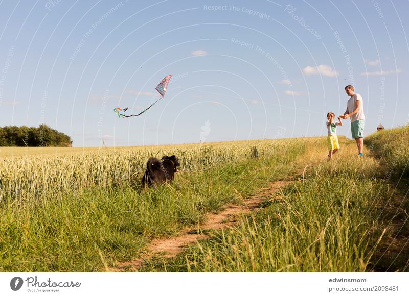 Together Leisure and hobbies Playing Hang gliding Summer Masculine Family & Relations Infancy 2 Human being Nature Beautiful weather Field Blonde Short-haired
