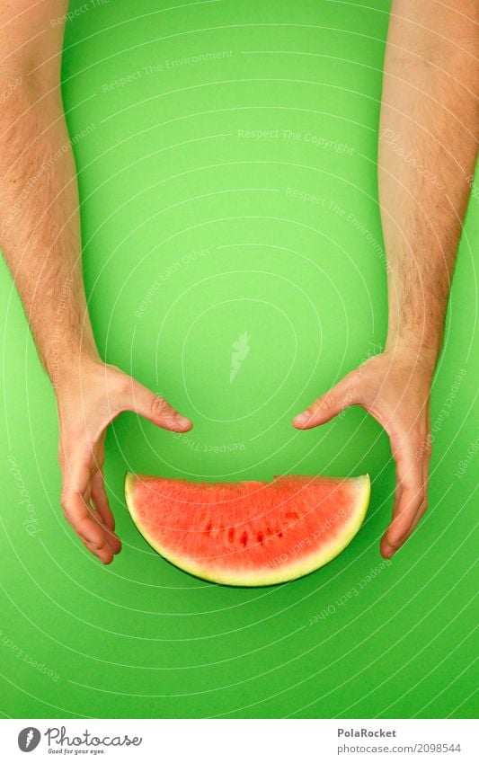 #AS# The melon! Art Work of art Esthetic Green Derby Melon Melone slice Grasp Delicious Healthy Healthy Eating Fruit Hand To hold on Red Refreshment Own