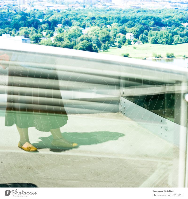 on top of the roof Style Trip Far-off places Feminine Legs Feet 1 Human being Hip & trendy Skirt Woman Roof Elbe Reflection Freedom Steel Pane Footwear Summery
