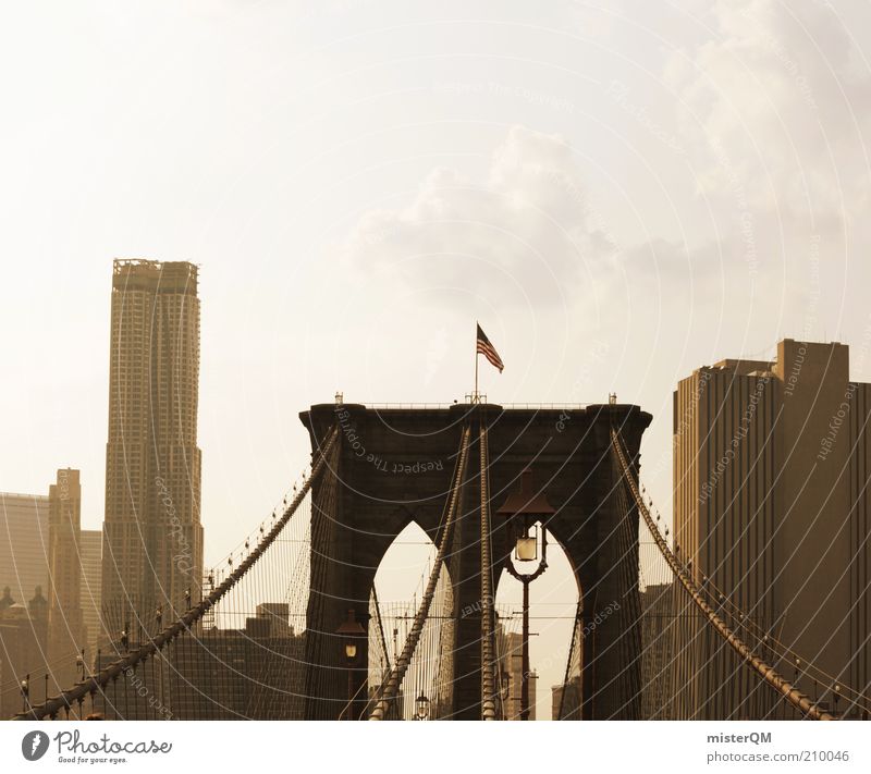 Brooklyn. Esthetic Brooklyn Bridge USA American Flag New York City Quarter High-rise Afternoon Connection Steel Concrete Town Skyline Vacation photo Famousness