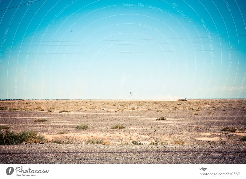 steppe Landscape Cloudless sky Drought Steppe Kazakhstan Deserted Truck Infinity Horizon nowhere Colour photo Exterior shot Day Far-off places Gloomy Blue sky