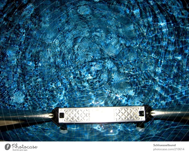 the ladder for pleasure Ladder Water Fluid Fresh Bright Wet Blue Silver White Reflection Metal Rod Checkered Pool ladder Bird's-eye view Surface of water