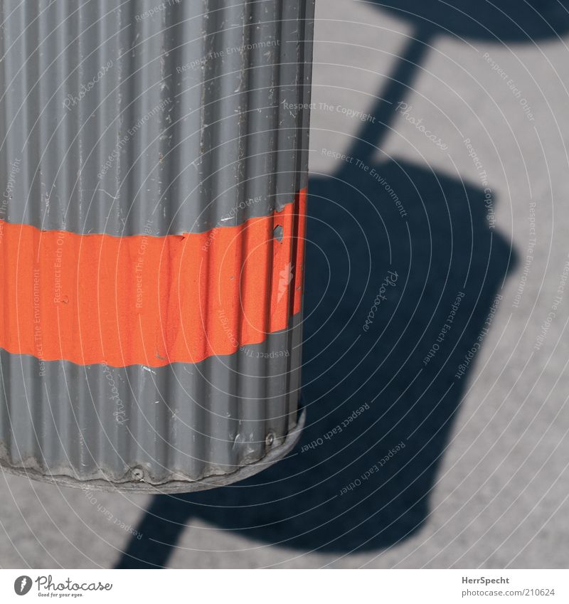 RALLEYSTREIFEN Trash container Undulating Tin Stripe Scratch mark Orange Colour photo Exterior shot Close-up Detail Deserted Copy Space right Copy Space top