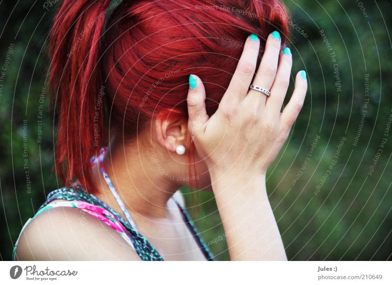 colours of the future Feminine Head 1 Human being 18 - 30 years Youth (Young adults) Adults Nature Earring Red-haired Long-haired Braids Exceptional Shame