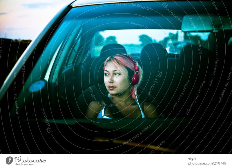 Wandering Belted Hair and hairstyles Trip Headphones Human being Feminine Young woman Youth (Young adults) Face 18 - 30 years Adults Motoring Car Red-haired