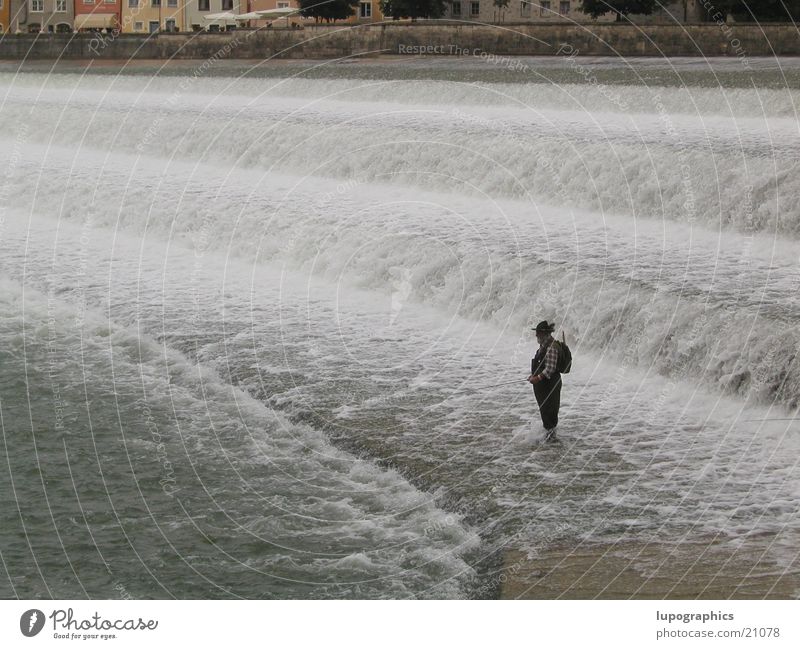 anglers Fishing (Angle) Leisure and hobbies Man Waterfall River