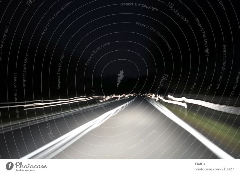 Warp 9 Transport Traffic infrastructure Motoring Street Driving Exceptional Bright Speed Gray Black White Movement Mobility Strip of light Colour photo