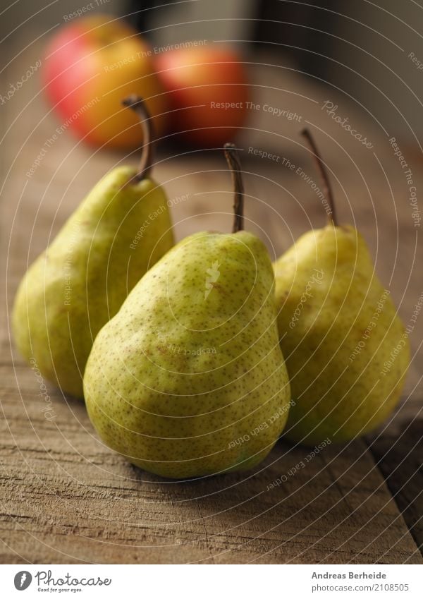 Three pears Fruit Apple Organic produce Delicious Sweet agriculture diet food fresh freshness green healthy natural object old organic raw red wood wooden Pear