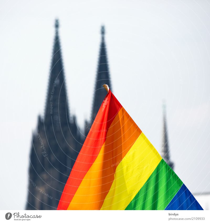 Rainbow flag in front of Cologne Cathedral rainbow flag queer LGBTQ csd Event Dome equal rights Love Tolerant symbolism Sign Flag Illuminate pride variety