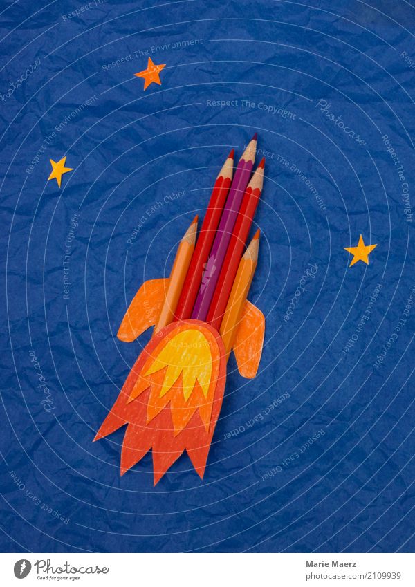 crayon rocket Education School Study Make Cool (slang) Success Curiosity Blue Multicoloured Anticipation Enthusiasm Power Brave Passion Interest Uniqueness