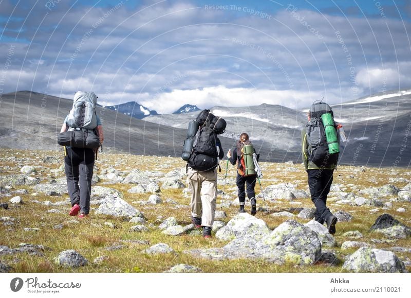 Four people with hiking backpacks, mountain landscape, Scandinavia Vacation & Travel Adventure Far-off places Freedom Mountain Hiking Youth (Young adults) 4