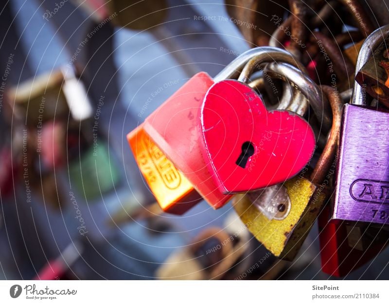 The key to the heart Happy Harmonious Contentment Calm Leisure and hobbies Flirt Downtown Bridge Sign Lock Key Love Yellow Gold Violet Pink Red
