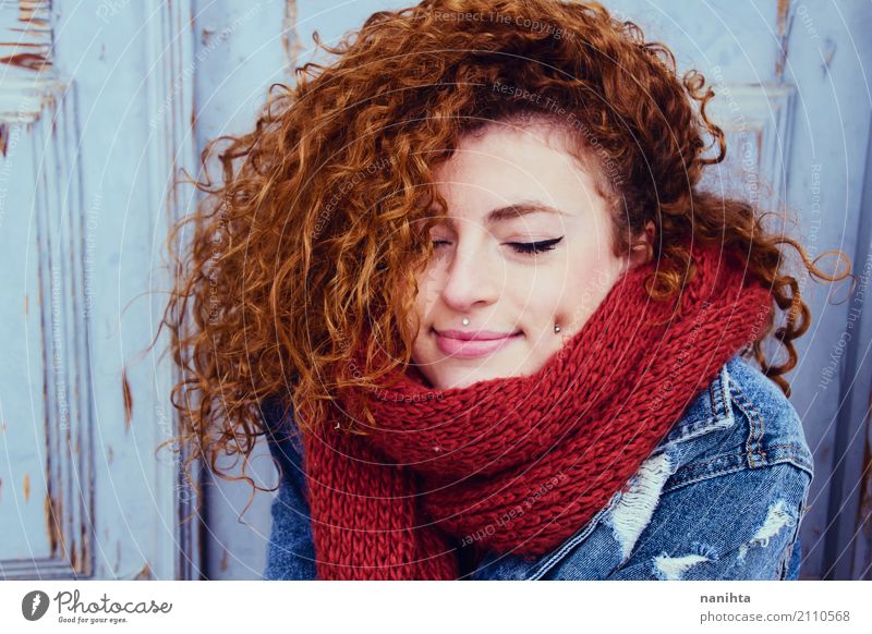 Young redhead woman wearing winter clothes Lifestyle Style Beautiful Human being Feminine Young woman Youth (Young adults) 1 18 - 30 years Adults Youth culture