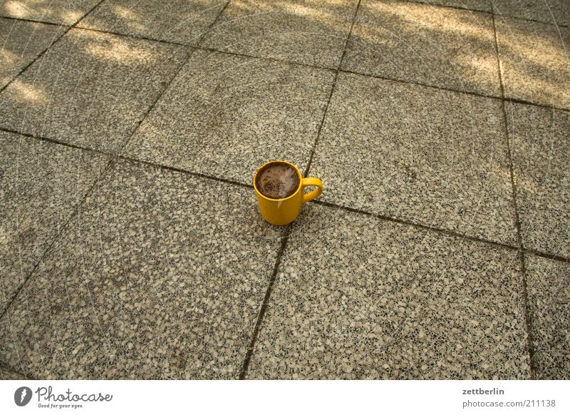 Coffee August Cup Coffee cup Terrace Ground Seam Pot Colour photo Subdued colour Deserted Copy Space left Copy Space right Copy Space top Copy Space bottom