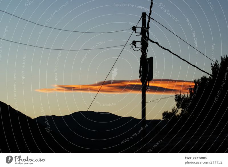 sunset cloud and cables Environment Nature Sky Clouds Sunrise Sunset Beautiful weather Moody Power transmission Colour photo Exterior shot Deserted Evening