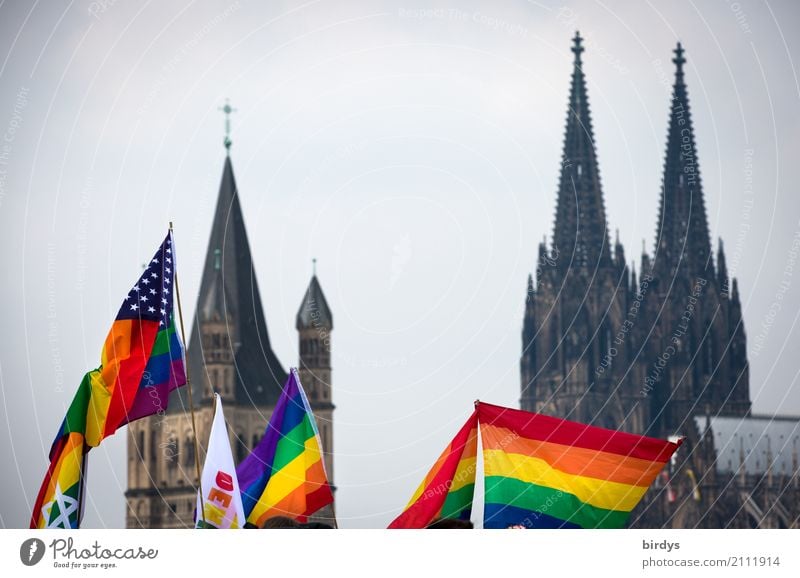many rainbow flags of the queer community at the CSD in Cologne. Cologne Cathedral in the background Rainbow Flags Rainbow flag Christopher Street Day Dome