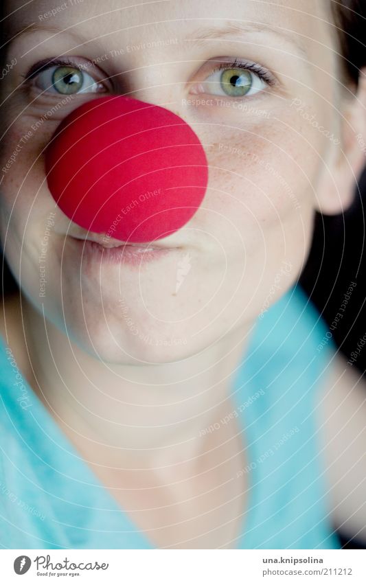 :o) Young woman Youth (Young adults) Woman Adults 1 Human being 18 - 30 years Circus Accessory Laughter Funny Red Joy Happiness Funster Clown clown nose