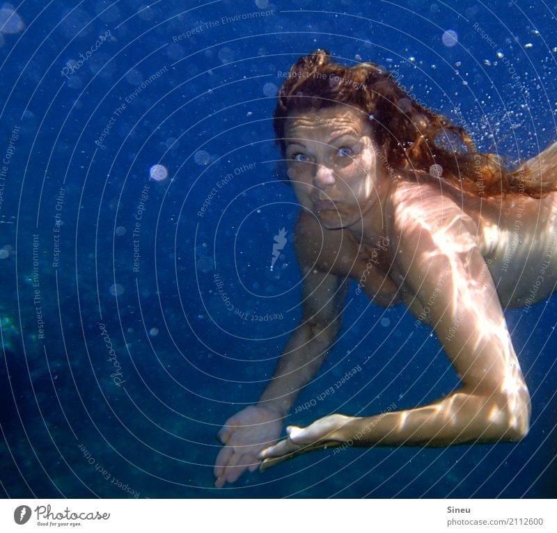 nude woman underwater Swimming & Bathing Summer Summer vacation Ocean Aquatics Dive Feminine Woman Adults Face Breasts Arm 1 Human being Elements Water Maritime
