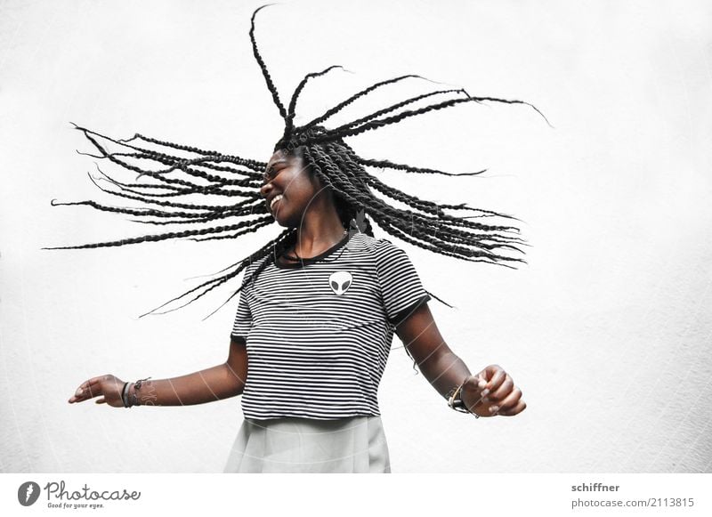 Woman with flying dreadlocks Human being Feminine Young woman Youth (Young adults) Adults Body Head Hair and hairstyles 1 13 - 18 years 18 - 30 years Smiling