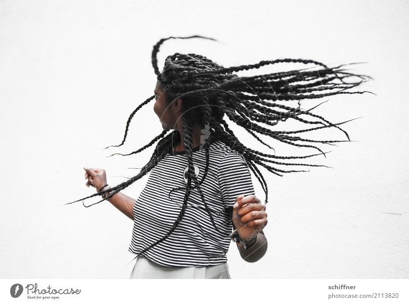 Woman with flying dreadlocks Human being Feminine Young woman Youth (Young adults) 18 - 30 years Adults Dance Shake Centrifugal force Rotate Joy Afro