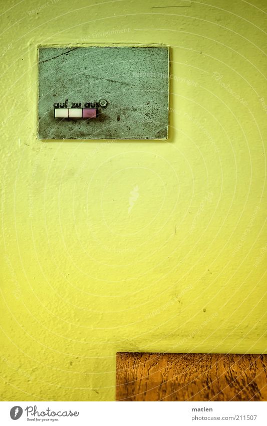 open-close Retro Brown Yellow Green Switch panel Oil paint Colour photo Interior shot Detail Structures and shapes Deserted Copy Space middle Key Simple