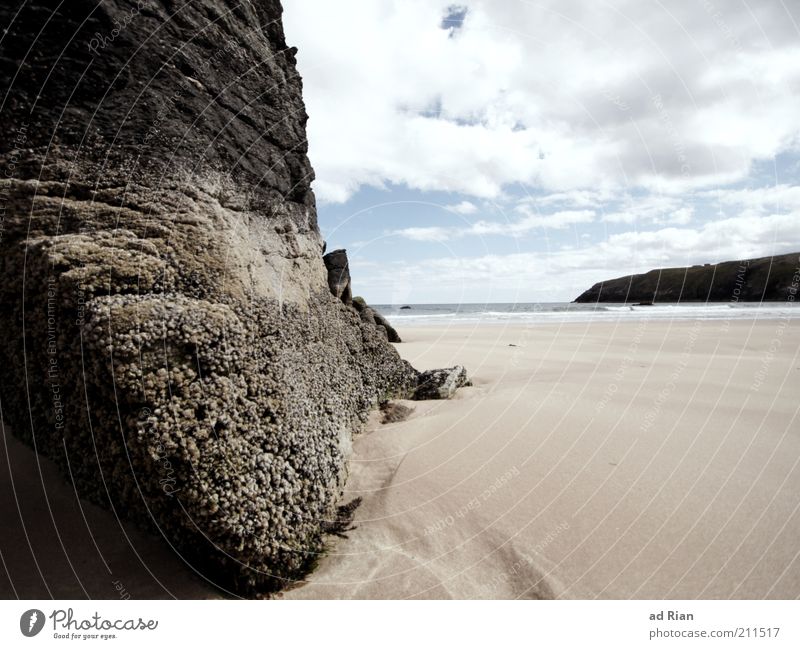 aground Nature Sand Sky Horizon Rock Coast Beach Bay Ocean Stone Scotland Wet Natural Protection Wanderlust Loneliness Colour photo Exterior shot Wide angle