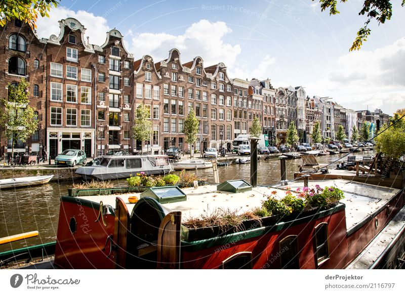 Amsterdam canals V Wide angle Central perspective Deep depth of field Sunbeam Reflection Contrast Shadow Light Day Copy Space middle Copy Space right