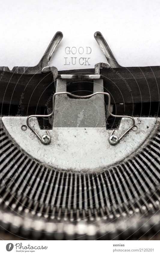 good luck typed Happy Typewriter Letter (Mail) Stationery Paper Characters Letters (alphabet) Write Good Office Gray Black Silver White Desire Future Screw