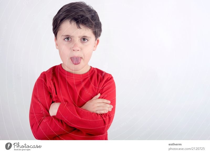 Rude boy sticking out his tongue Human being Masculine Child Toddler Boy (child) 1 3 - 8 years Infancy Aggression Anger Pain Disappointment Loneliness Shame