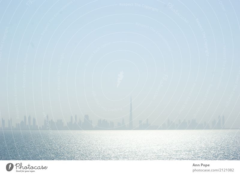 Dubai Skyline Water Cloudless sky Sunlight Coast Ocean Persian Gulf Port City Deserted Esthetic Authentic Exceptional Bright Original Town Blue White Moody