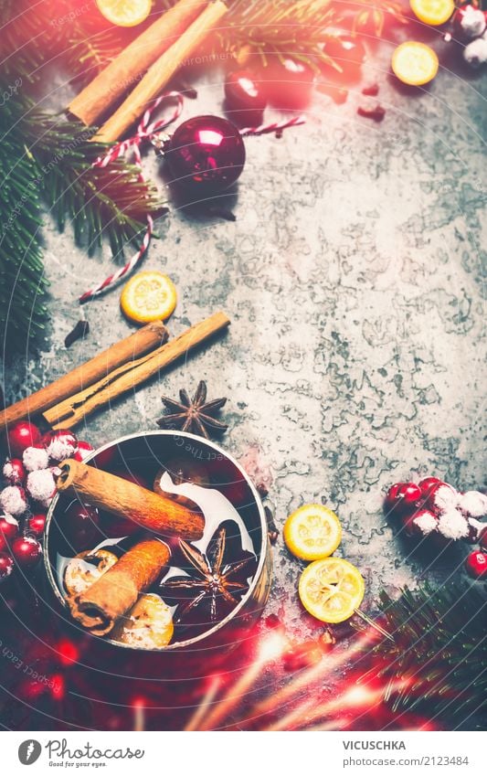 Christmas background with mulled wine and spices Beverage Lifestyle Style Design Winter Party Event Christmas & Advent Decoration Moody Tradition