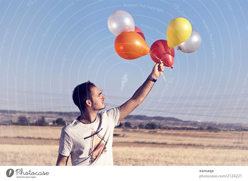 Boy with balloons Lifestyle Joy Tourism Trip Adventure Freedom Expedition Summer Summer vacation Mountain Human being Masculine Young man Youth (Young adults)
