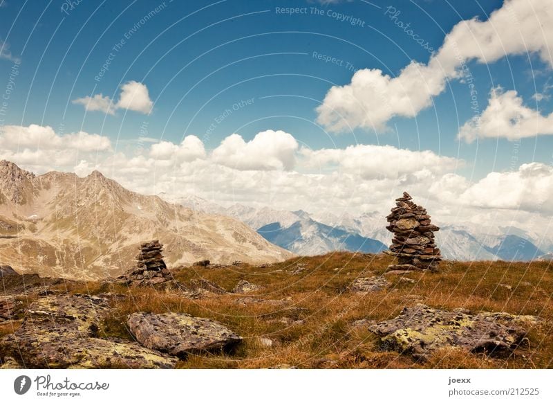 Thoughts collection point Nature Sky Clouds Sunlight Summer Beautiful weather Grass Alps Mountain Vacation & Travel Lanes & trails Austria Pile of stones Stone